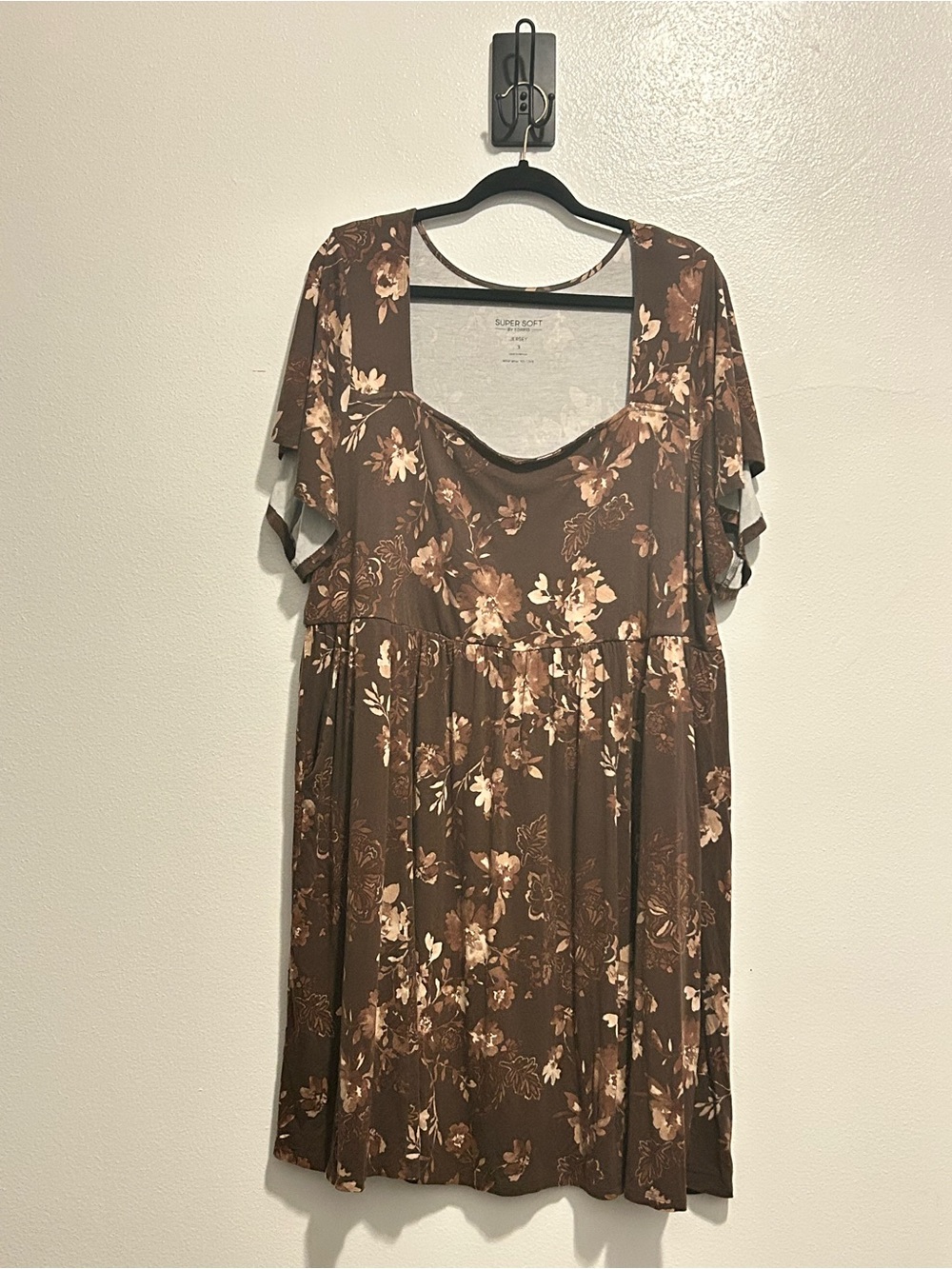 NWOT Torrid Super Soft Brown Floral Flutter Sleeve Skater Mini Dress 3 3X